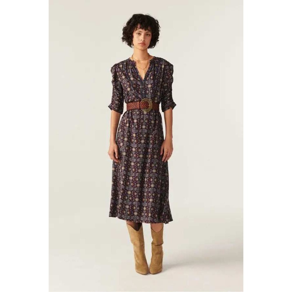 ba&sh Teodora Printed Embridered Woven Midi Dress S Fall Floral Cottage Romantic